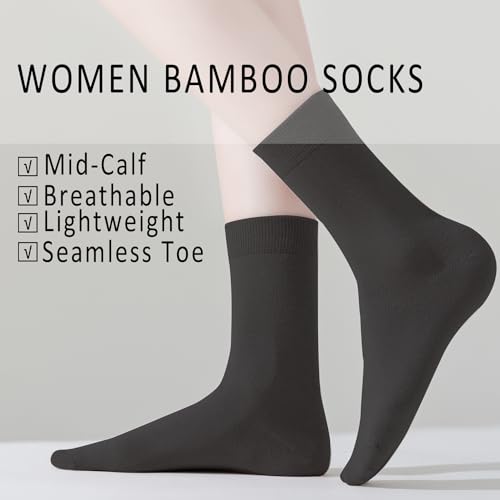 EPEIUS Women's Crew Socks - Soft Thin Seamless Viscose Dress Calf Socks for Business,Trouser Sox 3/6 Pairs2