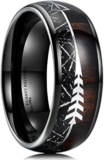 King Will Nature 8mm Real Wood Inlay Tungsten Carbide Wedding Ring Imitated Meteorite Dome Style 8.5