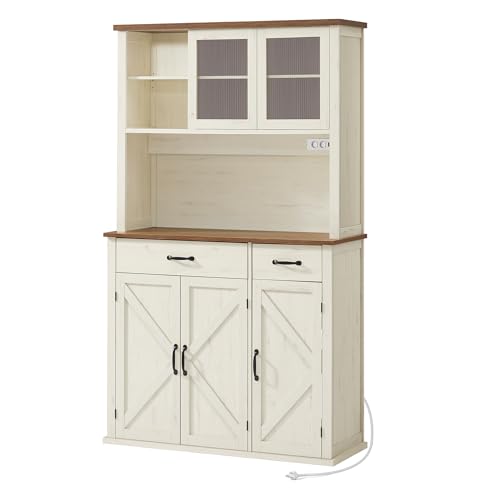 VASAGLE Sideboard mit Beleuchtung und Ladestation, Küchenschrank, Aufbewahrungsschrank, mit Türen...