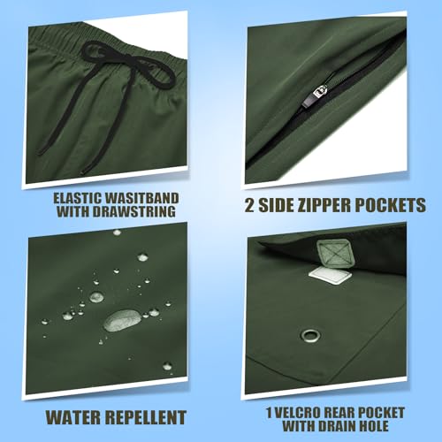 Mens Swim Trunks with Compression Liner Quick Dry Swim Shorts 2 in 1 Bathing Suits with Zipper Pockets4