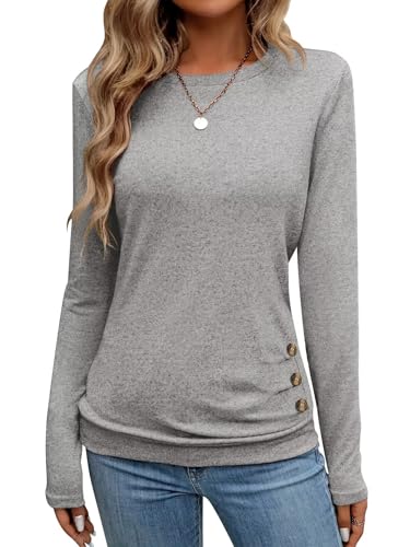 Bliwov Womens Long Sleeve Shirts 2025 Fall Tops Button Casual Outfits Blouses Pullover Sweaters Tunic Winter Fashion Clothes, Grey, XXL