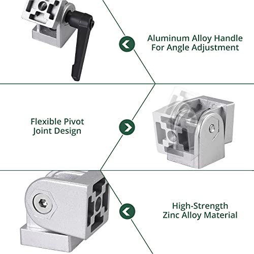 JiGiU 2 Pieces Joint Connector Extrusion Corner Connector 4040 Joint Aluminium Profile 180° Rotation Range Zinc Alloy with Lever and Mounting Accessories - Image 2
