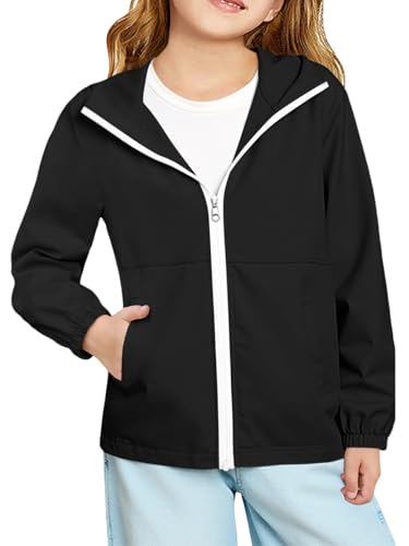 Haloumoning Girls Hooded Jackets Kids Waterproof Windbreaker Lightweight Rain Coats with Pockets 5-14 Years
