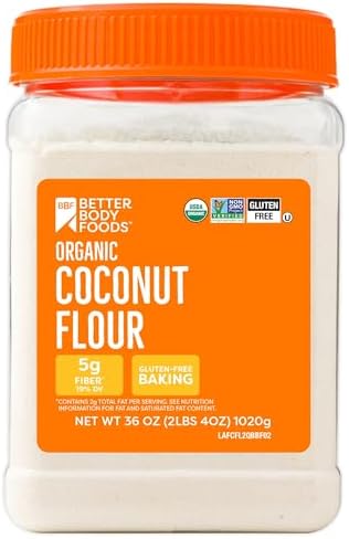 BetterBody Foods Organic Coconut Flour 2.25 Pound Jar, Gluten-Free White Flour Alternative with a Slight Coconut Taste and Aroma, 23% Dietary Fiber per Serving