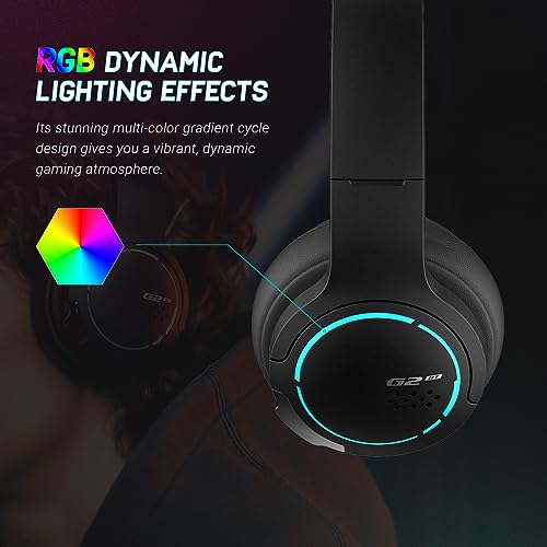 HECATE by G2BT Cuffie da Gaming, Cuffie Wireless Bluetooth 5.2 con Driver da 40 mm, Cancellazione del Rumore, Luce RGB, per smartphone/tablet/portatili/switch - Nero - Cuffia gaming - Immagine 6