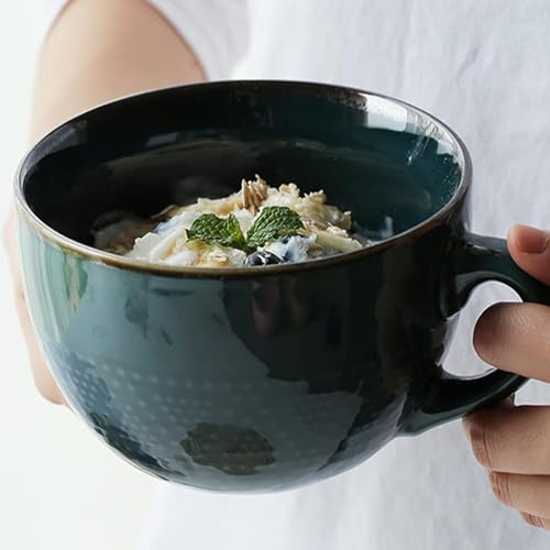 700ml große Keramik-Kaffeetasse Tasse Steingut Cappuccino Tassen XXL Tasse Keramik Suppentassen mit Henkel Groß Müslischalen mit Henkel Salat Schale Kaffeetasse aus Porzellan (Dunkelgrün)
