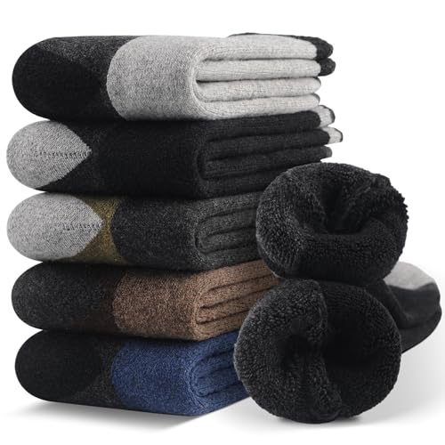 SIMIYA 5 Pair Merino Wool Socks Men Warm Thick Thermal Socks Hiking Socks for Cold Winter Outdoor Walking Running Skiing