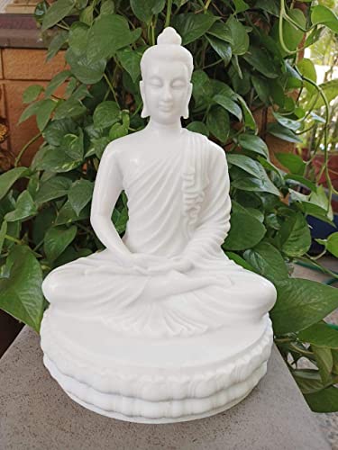 Image of Marble Meditating Sitting Buddha Handicraft Statue for Home Decoration (Off-White)