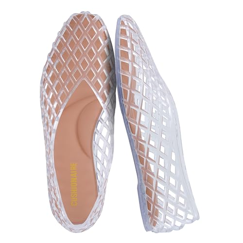 Image of CUSHIONAIRE Siesta Modern Lattice Ballet Flats for Women, Comfortable Slip On Pointed Toe Womens Jelly Shoes
