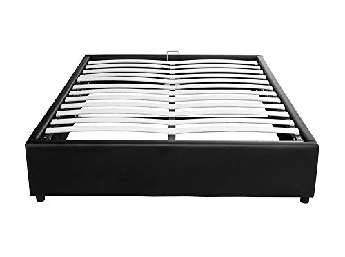 UsineStreet Cadre de lit TEO avec sommier à Lattes - Couleur - Noir, Largeur - 140 cm, Matière - Simili