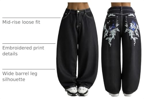 Image of EMMIOL Women Hip Hop 90s Vintage Baggy Jeans Denim Pants Mid Waist Jeans