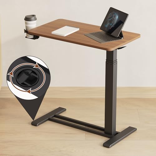 Image of FLEXISPOT Mobile Standing Desk with Wheels Pneumatic Laptop Desk Rolling Computer Cart Movable Height Adjustable Small Sit Stand Desk Computer Workstations Home Use(27.6 inch W x 15.7 inch D,Mahogany)