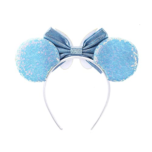 image for JIAHANG Mic Mouse Ear Headband with Sequin Bow, Costume Hair Band with