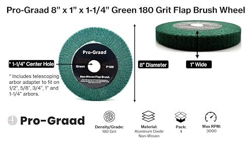 Image of 8 inch x 1 inch Green 180 Grit Non-Woven Bench Grinder Polishing Burnishing Satin Finishing Flap Brush Wheel for Aluminum Copper Metal Golf Club Refurbishing, Compatible for 1 /2 inch, 5 /8 inch, 3 /4 inch Arbor