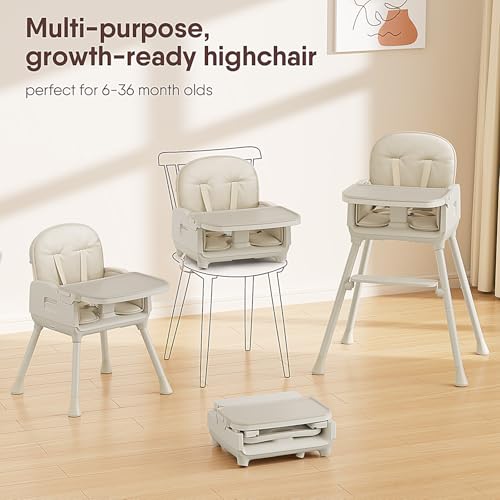 Image of Obee Odee 3-in-1 Portable Baby High Chair for Babies and Toddlers, Convertible Easy Clean Infant Foldable Highchair with Adjustable Legs & Dishwasher Safe Tray, Beige