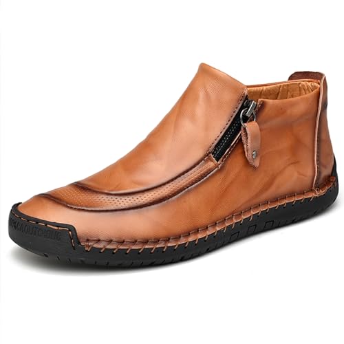 Men's Outdoors Leather Driving Classic Handmade Mid-Top Ankle Casual Comfortable Walking Loafers Slip on Shoes