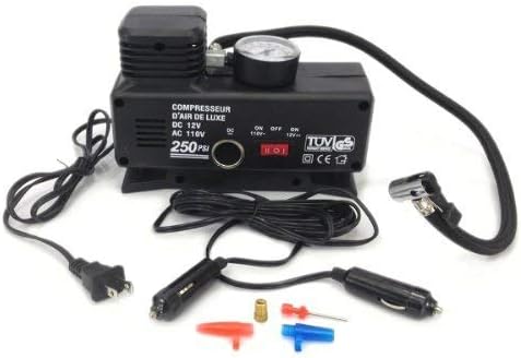 Compresor de aire portátil PrimeTrendz ACDC resistente 250 Psi -12 V + inflador de neumáticos de 110 voltios para el hogar (110 V) coche (DC 12 V)