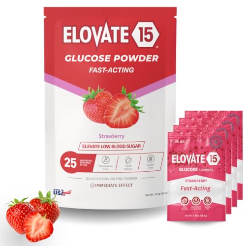 Fast Acting Glucose Powder Packets, Strawberry – Instant Dissolve, No Water Needed | 15g Pure Dextrose | Waterproof SlimPaks | Made in USA | Gluten-Free (Pack of 25)