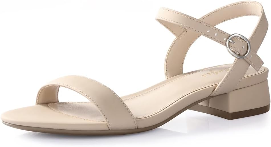 Ankis Women Nude Black White Sandals for Women Low Heel 1 Inch Dressy Sandal Ankle Strap Open Toe Block Short Heeled Summer Classic Comfortable Graduation Holiday Party Casual Flat Shoes