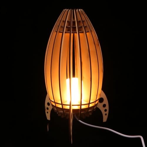 Lámpara de mesa de noche madera creativa cohete LED miniatura 6