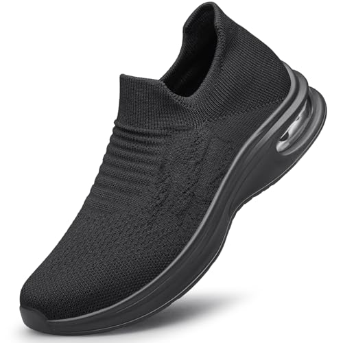 Mens Walking Shoes Slip on Lightweight Comfortable Running Shoes Workout Tennis Athletic Shoes Gym Sneakers Black Size 11