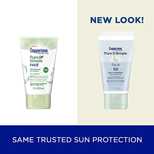 Coppertone Pure & Simple For Face Spf 50 Sunscreen Lotion, Zinc Oxide Mineral Sunscreen Lotion, Water Resistant, Hypoallergenic, Travel Size 2 Ounce #TOP1