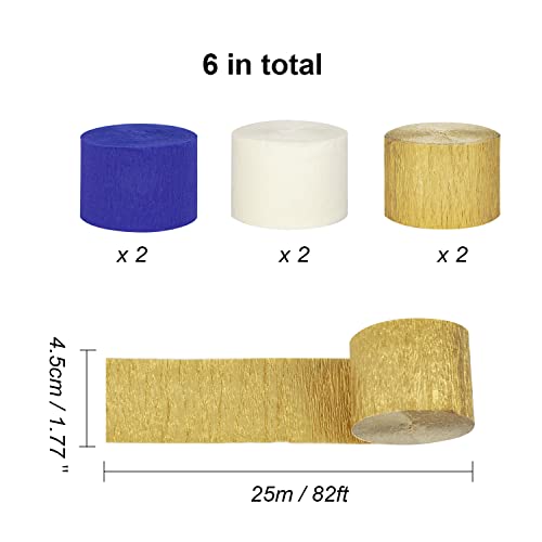 Tkejzu Crepe Paper Streamer Blue And Gold Party Decorations 492 Feet 6 Rolls Navy Blue Gold Ivory White Tassels Streamers For Graduation Wedding Baby Shower Bridal Shower Bachelorette Party Supplies #TOP2