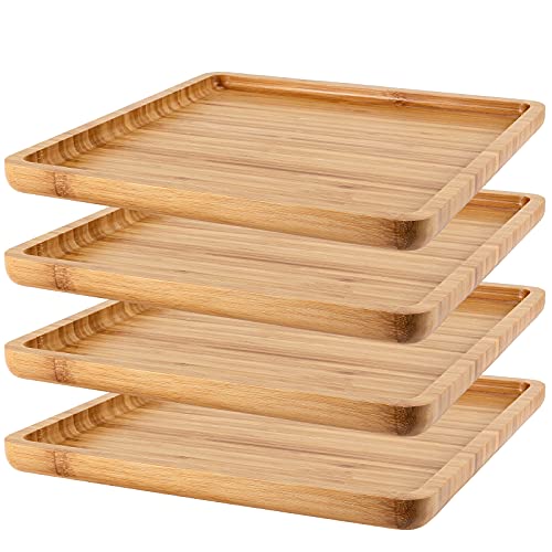 Muklei 4 Pack 12 Inches Square Bamboo Tray, Natural Bamboo Serving Platter cover