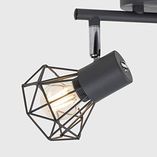 MiniSun Retro Style 2 Way Metal Basket Cage Ceiling Spotlight in a Pewter Grey Finish - Complete with 4w LED Filament Golfball Bulbs [2700K Warm White]