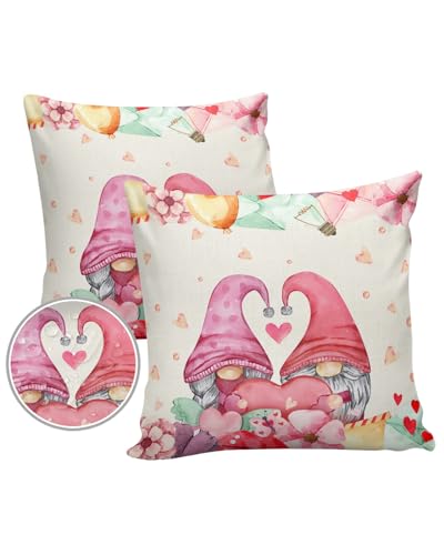 LEOKOTI Love Heart Gnomes Valentines Day Outdoor Pillow Covers 16