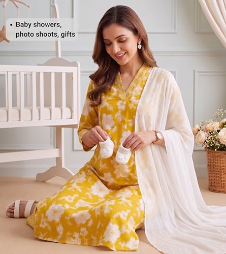 Image of DUMMY SHAPE Feeding Kurtis for Women Cotton Blend | Floral Kurta Pant Dupatta Set with Nursing Zippers to Pre & Post Partum | Maternity Dresses | Mom to Be Gifts for Pregnant Woman