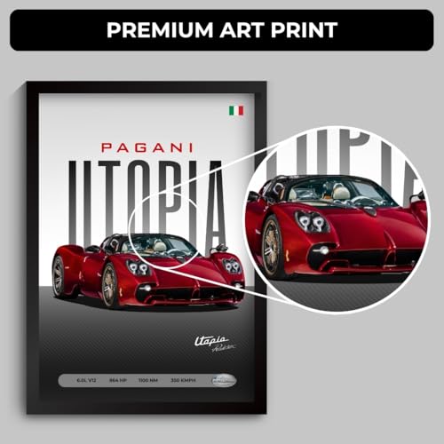 Image of Funk You Store Pagani Utopia Poster | Framed Pagani A4 Sized (31 x 23 cm) | Utopia Car Poster for Wall, Gift for Boys, Hypercar Frames | Car Posters for Wall, Bedroom, Hostel, Study Area, Hostel