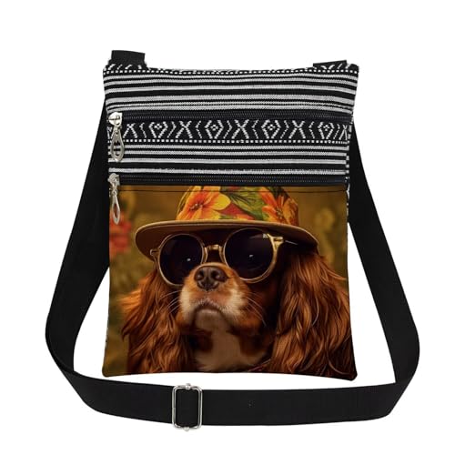XiaoGalaee King Charles Spaniel Print Adjustable Shoulder Strap Crossbody Bag Fashion Dog with Hat Sunglasses Art Print Messenger Bag Birthday Holiday Gift for Friend Sister's Animal-Lover Adult