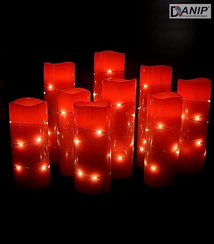 Velas LED rojas DANIP con luces de estrellas integradas y mando 3