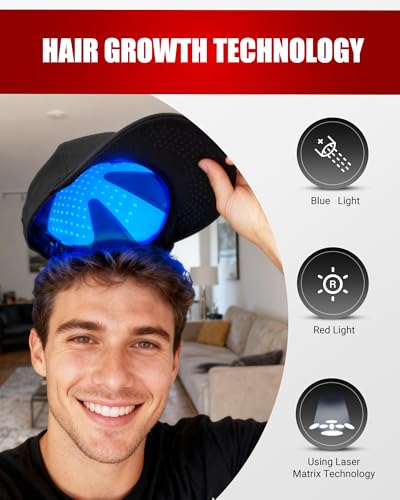 KTS Laser Haarpflege Kappe,250 * 650NM Rotlicht+125 * 430NM Blaulicht Haarpflege Kappe für gegen Haarausfall,Hair Growth Cap für Haarwachstum Beschleunigen,Abnehmbarer Silikon-Innenkappe