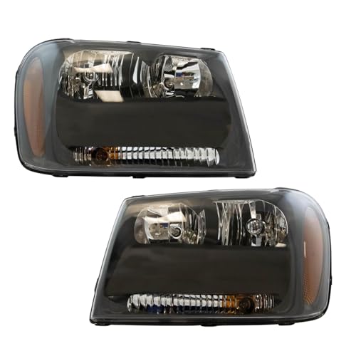 Image of TRQ Driver and Passenger Side Headlight Assembly Set Compatible with 2006-2009 Chevrolet Trailblazer without Full Width Grille Bar 2006 Chevrolet Trailblazer EXT without Full Width Grille Bar