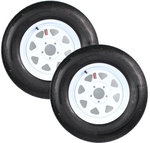 eCustomrim 2-Pack Radial Trailer Tire On White Rim ST225/75R15 15 Inch Load D 5 Lug On 4.5 Spoke Wheel - 6 Year Warranty w/Roadside