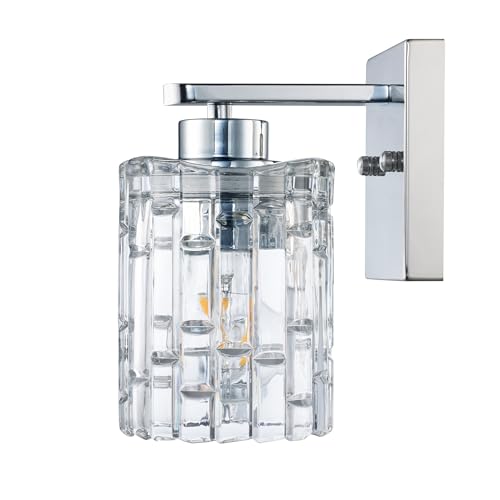 Image of MONKFISH WS76 Modern Style Wall Sconce, 1-Light with Glass Shade Modern Minimalist Wall Lamp Light Fixture for Living Room Bathroom Bedroom Stair Cafe, UL Listed (Chrome)