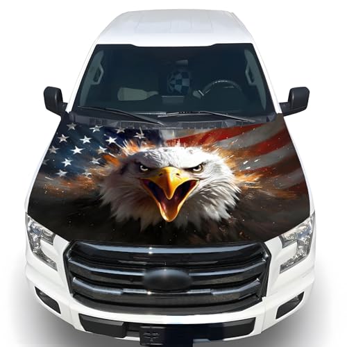 Tobethay American Car Hood Cover - 59x51 in Car Hood Cover Eagle Flag Bonnet Banner with 2 Adjustable Triangular Fasteners, Universal Fit for Trucks, SUV