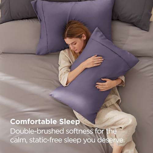 Image of Bedsure King Size Pillow Cases Set of 2 - Grayish Purple Brushed Microfiber Pillowcases 2 Pack, Super Soft Pillow Case Cover with Envelope Closure for Kids, Wrinkle, Fade Resistant, 20x36 Inches