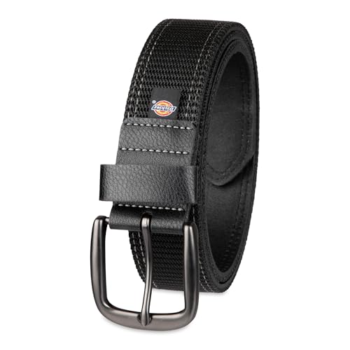Dickies Men's Industrial Strength Leather Belt – Workwear, Durable, Reinforced, Heavyweight, Black Nylon Overlay, X-Large (42-44)