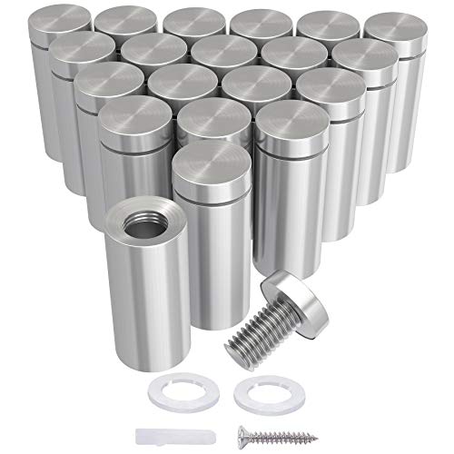 LuckIn 20-Pack Sign Standoff Screws 1/2 x 1 5/8 inch, Acrylic Standoff Mounting Hardware, Stainless Steel Standoffs for Glass Panel, Plexiglass Picture