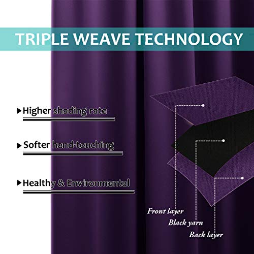 Image of NICETOWN 100% Blackout Curtains with Black Liner Backing, Thermal Insulated Curtains for Living Room, Noise Reducing Drapes, Royal Purple, 37 inch Wide x 80 inch Long Per Panel, Set of 2 Panels