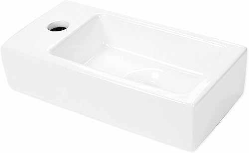 Fregadero de cerámica Liberty de montaje en pared, fregadero de baño pequeño rectangular, perfecto para espacios pequeños, 14.5 pulgadas de largo x