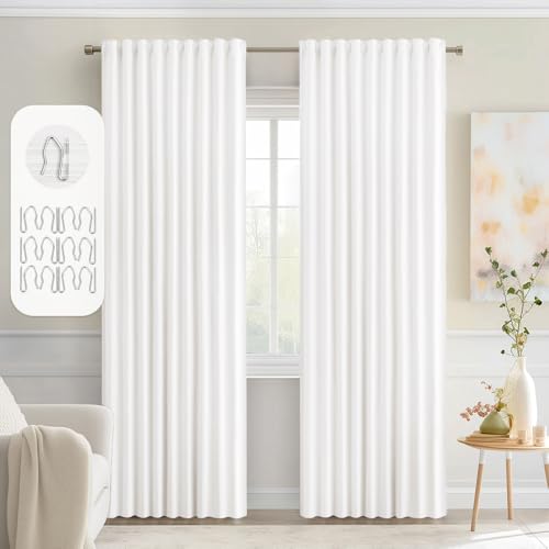 MIULEE Pure White Back Tab Blackout Curtains 52x72 Inches Long 2 Panels Set