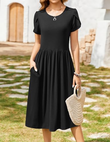 Image of Zeagoo Womens Summer Dresses Casual Aline Midi Dress Short Sleeve Floral Tshirt Dress Flowy Beach Sundresses with Pockets