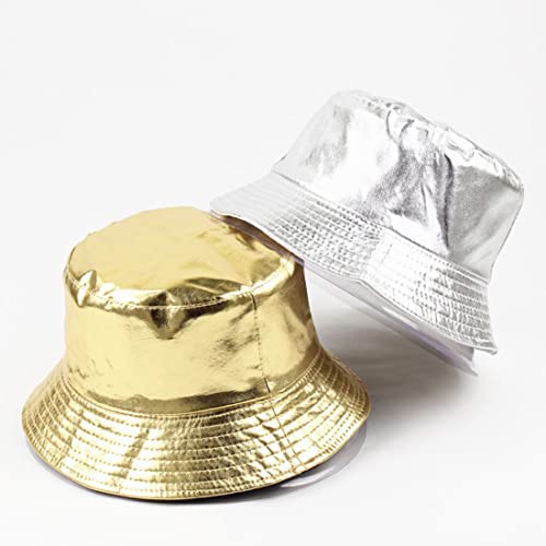 Goodxing Unisex Silver Metallic Bucket Hat Fashion Trendy Fisherman Hats Reversible Packable Sun Hat 80S 90S Rapper Hip Hop Costume Hat #TOP5