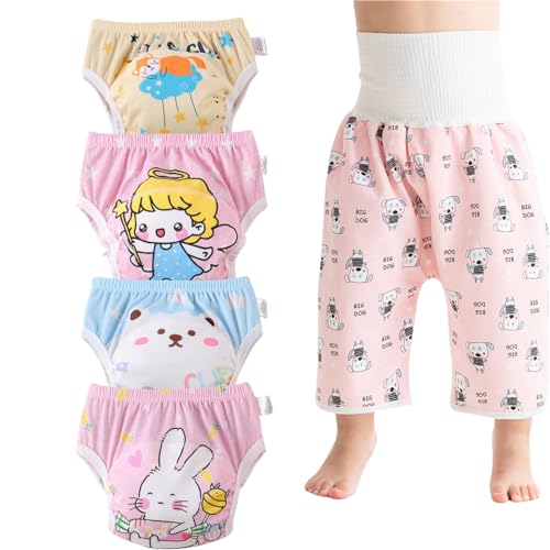 DUDUFUN Pack de 6 pantalones de entrenamiento para niños pequeños de 2 a 6 años, Rosa4b+1 pañal, 4-6 años