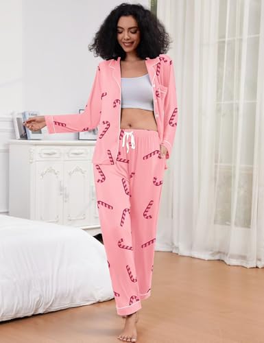 Image of SWOMOG Womens Pajamas Set Long Sleeve Sleepwear Button Down Nightwear Soft Cotton Pj Lounge Sets