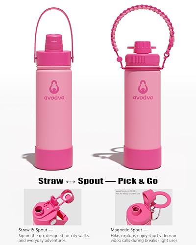 18 oz Insulated Water Bottle with 2 Lids & Magnetic Phone Holder